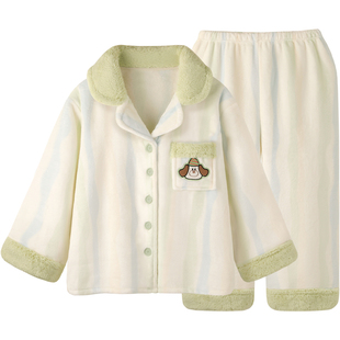 『溪川小狗』清新油画风睡衣女款冬新款加厚法兰绒卡通家居服套装