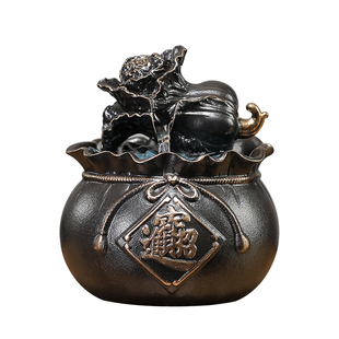 陶瓷招财进宝聚宝盆流水摆件客厅办公室桌面摆设中式茶桌装饰摆件