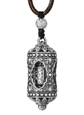 999纯银六字真言莲花转动吊坠