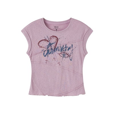 化学少女散边不规则拼接短袖T恤