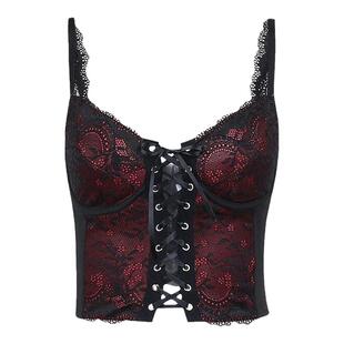 wannathis 哥特风打歌服蕾丝黑红色吊带女外穿胸衣亚文化热辣上衣