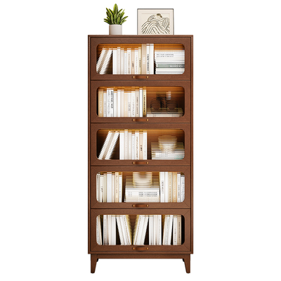 防尘书柜带玻璃门儿童实木书架落地置物架家用客厅北欧立柜展示柜