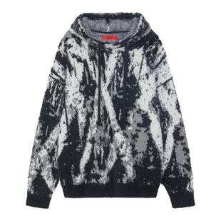 INXX街头风仿貂毛针织衫男渐变水墨慵懒宽松连帽套头毛衣女