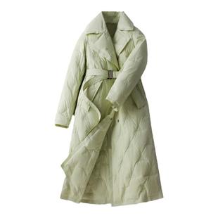 BXV翻领白鸭绒羽绒服女中长款2025冬季新款高级感菱形格羽绒外套