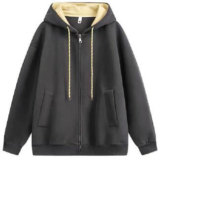 灰色连帽卫衣女春秋拉链开衫外套