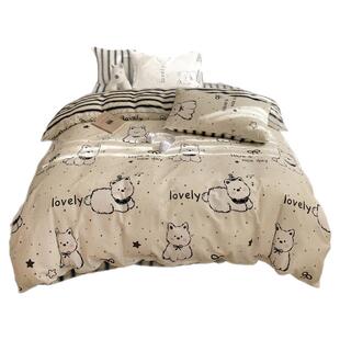 卡通全棉印花四件套纯棉被套被罩单人宿舍床单多件套床单款床笠款