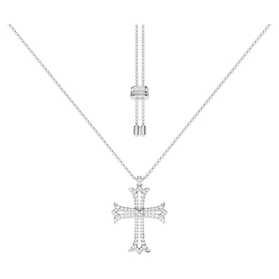 APM Monaco个性十字架可调节项链银白色镂空经典毛衣链新年礼物