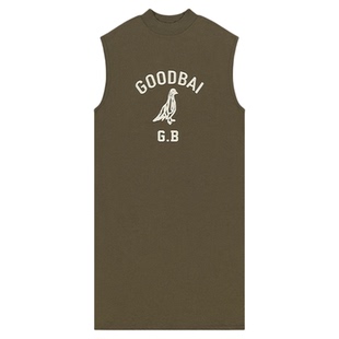 GOODBAI GB白鸽logo做旧印花高领oversize直筒连衣裙