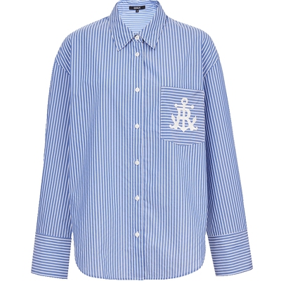 ONLY翻折袖口宽松刺绣长袖衬衫