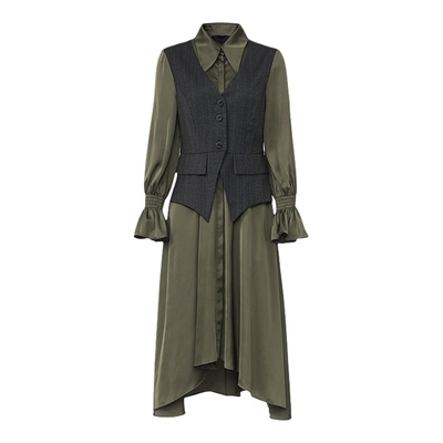 莱芙艾迪儿女装设计感新款衬衫长裙女复古宫廷袖不规则下摆连衣裙