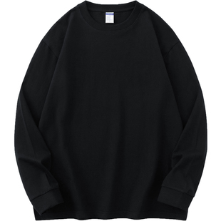 260g美式重磅纯棉长袖t恤男秋冬内搭打底衫圆领宽松纯色全棉秋衣
