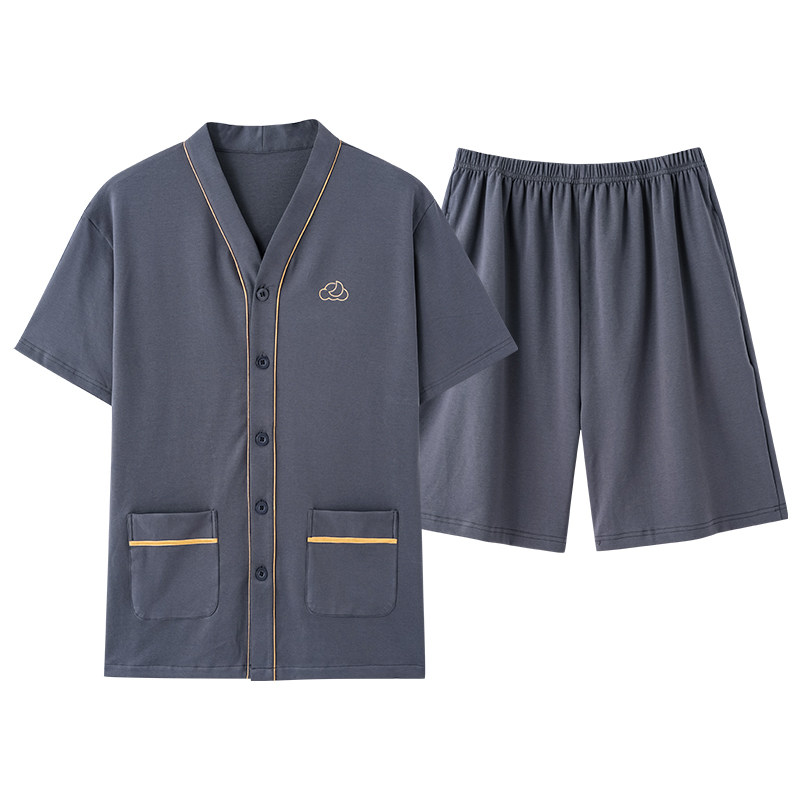 纯棉男夏凉感开衫和服睡衣套装