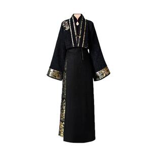 拟梦年年黑色三裥裙 宋制汉元素刺绣织金贵气千金风小个子显高瘦