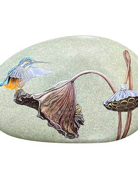 石头摆件中式书房手绘