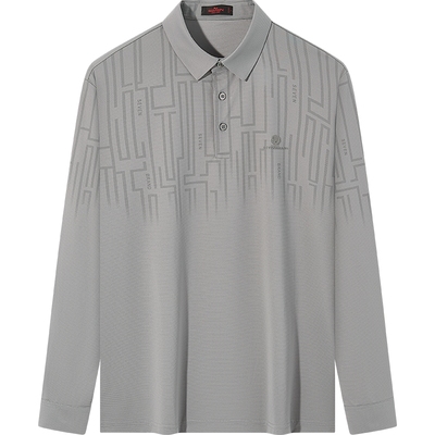 柒牌男装长袖POLO衫男士舒适新款时尚印花中青年休闲翻领T恤