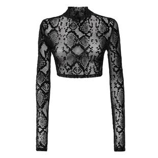 PHILIPP PLEIN 女士印花薄纱长袖露脐上衣