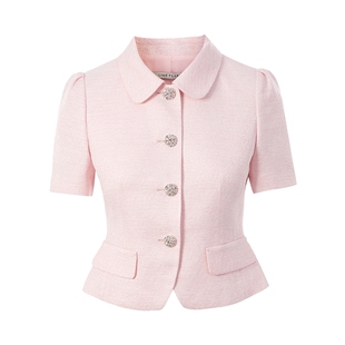 莱茵商场同款优雅小香风淡粉色套装25夏收腰短上衣高腰半身裙