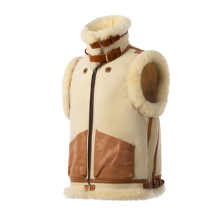 咔叽投弹手皮衣羊皮毛一体马甲复古龟裂纹磨砂绒面皮面皮草 非RL