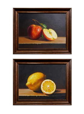 u作【水果静物】手绘油画中古风装饰画法式复古餐厅玄关挂画双联