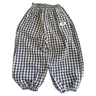 儿童防蚊裤夏季薄款泡泡纱格子灯笼裤男童女童透气百搭休闲长裤子
