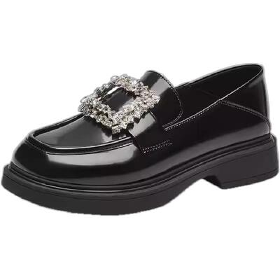 戈美其清仓乐福鞋女厚底黑色单鞋