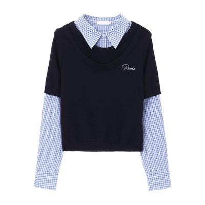 REVAN芮范设计师款学院风格纹假两件毛衣RM90601049