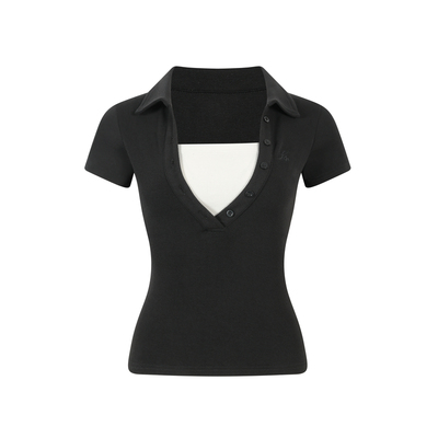 KSXN假两件撞色深V领针织短袖