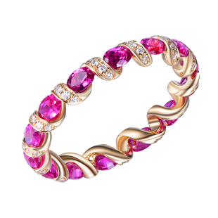 私意珠宝 天然彩蓝宝戒指18k金首饰钻石时尚排戒彩虹红蓝宝石定制