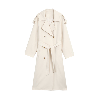 翻领双排扣风衣宽松通勤长款大衣