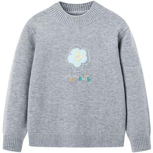 MINIPEACE太平鸟童装女童毛衣绒绒花朵刺绣秋冬装保暖针织衫上衣