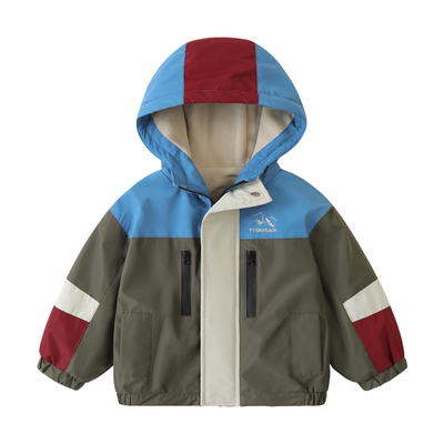 右欧男童女童撞色加绒连帽冲锋衣