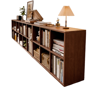 实木书架落地矮书柜靠墙组合格子储物柜幼儿园置物架客厅电视柜