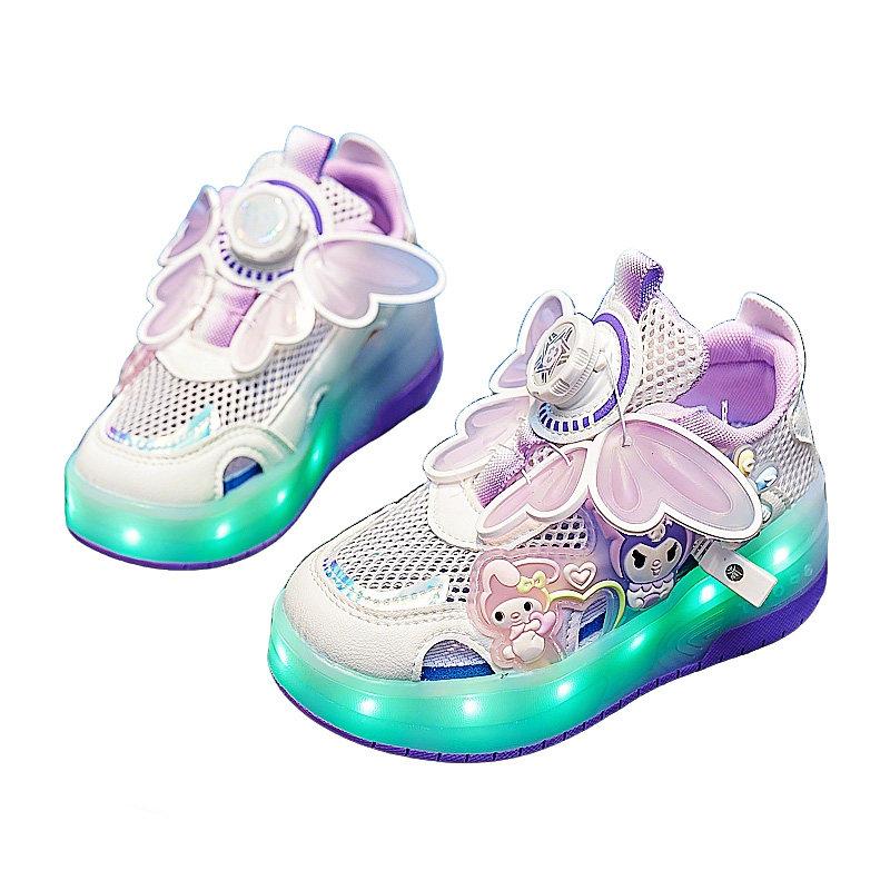 库洛米暴走鞋女童夏季网面透气一键收缩飞行鞋隐形儿童暴走轮滑鞋
