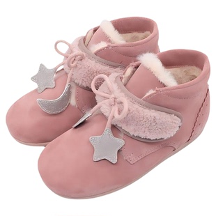 little winkaa童鞋2025冬季新款加绒保暖星月蝴蝶结毛绒儿童短靴