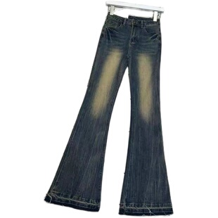 猫猫家微喇牛仔裤女175高个子秋冬复古显瘦弹力修身加长喇叭裤潮