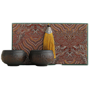 故宫缠枝莲紫陶禅定茶杯主人杯夫妻情侣对杯送长辈父亲生日伴手礼