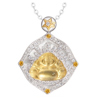 VISING珠宝【佛光四射】水沫子金色白贝母小佛公吊坠项链锁骨链