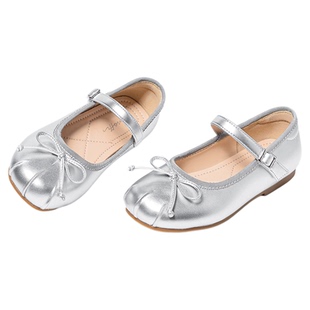 斯纳菲童鞋女童皮鞋2026春秋新款软底英伦风小女孩公主鞋银色单鞋