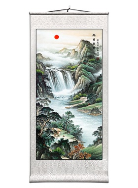 竖版玄关旭日东升靠山图山水挂画