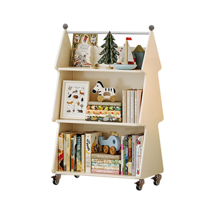 书架儿童绘本架旋转收纳架可移动落地置物架多层双面宝宝书柜带轮