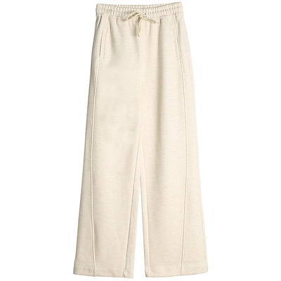 布景休闲裤女春季新品简约宽松直筒微弹松紧腰阔腿裤长裤1904