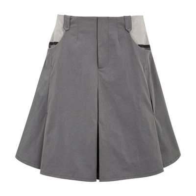 FUNNEL IN  灰色撞色压褶半身裙女夏a字裙工装早秋绝美短裙百褶裙