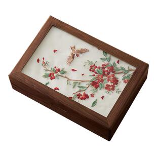 胡桃木刺绣首饰收纳盒新中式珠宝2025新款项链盒实木丝绒复古国风