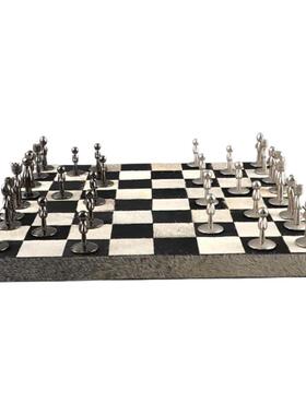 高级感黑白马毛棋格国际象棋盘