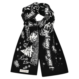 圣诞雪花双面针织围巾女冬季时尚氛围感不起球护颈小围脖新年礼物