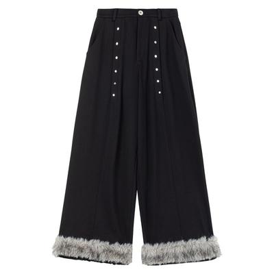 KEIKO可拆绒毛加绒直筒休闲裤