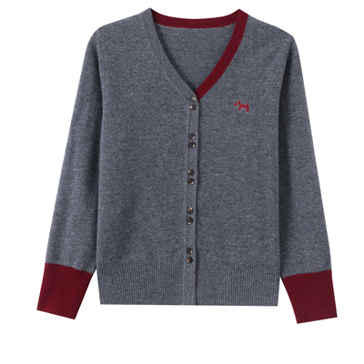 恒源祥100纯羊绒衫V领拼色针织衫