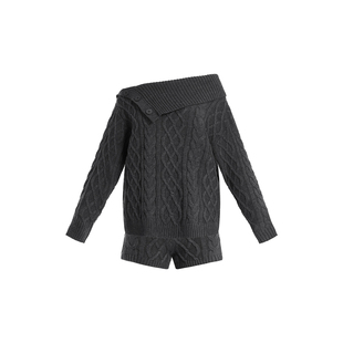 VOCK 松弛假期 秋冬辣妹百搭宽松两穿露肩毛衣针织短裤子两件套装