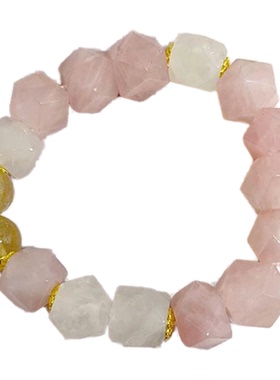 「爱情面包」天然粉水晶手链不规则切面白水晶手串金发晶水晶手链