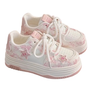 女童运动鞋厚底板鞋2025新款秋季透气百搭休闲鞋星星小白鞋儿童鞋